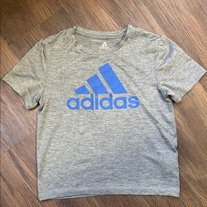 Adidas gray/blue 100% polyester T-shirt, youth size 6
